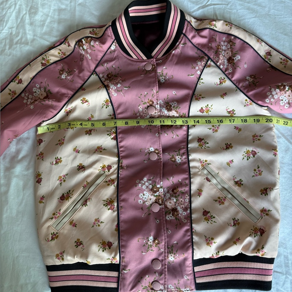COACH Floral Baseball Bomber Jacket Womens M Romantic Rose Pink Coquette Girl - Picture 7 of 12
